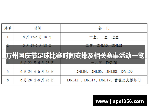 万州国庆节足球比赛时间安排及相关赛事活动一览